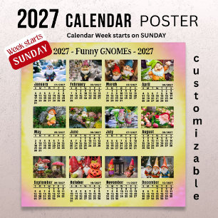 Funny Gnomes 2027 Customizable Photo Calendar  Poster