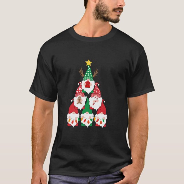 Funny Gnomes Christmas Tree Reindeer Xmas Gnomies  T-Shirt (Front)