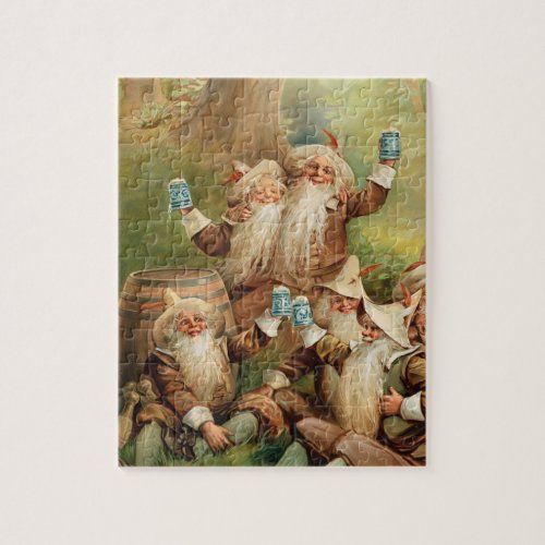 Funny Gnomes Drinking Beer Vintage Advert Jigsaw Puzzle