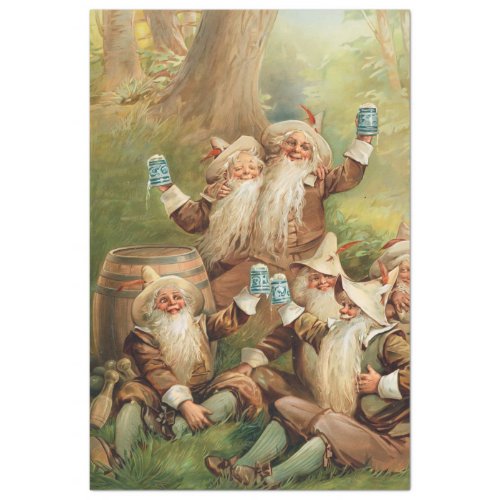 Funny Gnomes Drinking Beer Vintage Advert Tissue Paper