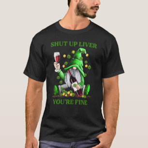 Funny Gnomes Drinks Wine Shamrock Shenanigans Patr T-Shirt