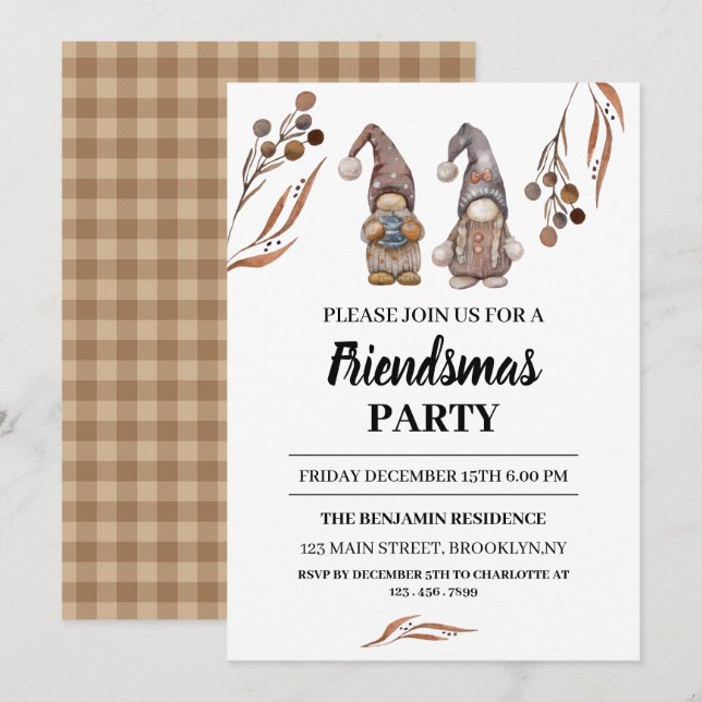 Funny Gnomes Friendsmas Christmas Party  Invitation (Front/Back)