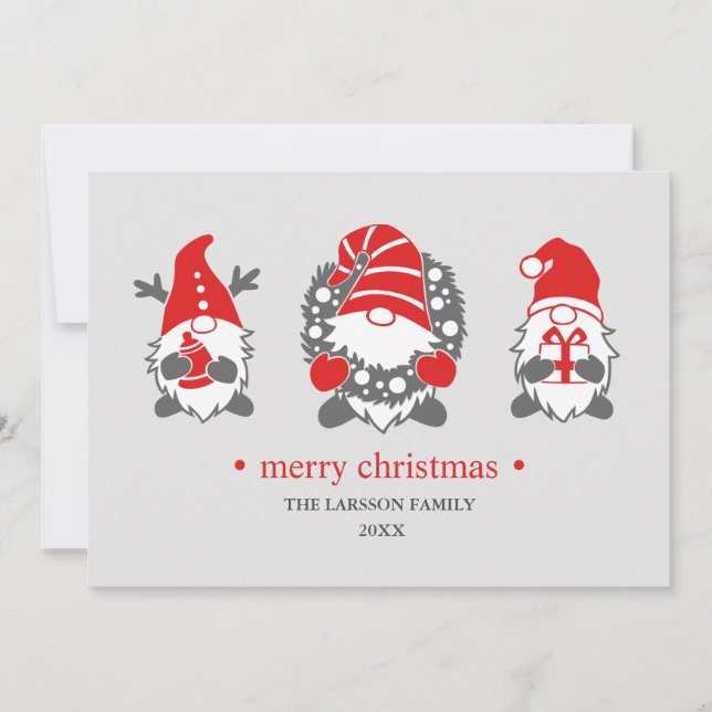 Funny Gnomes | Gray Christmas Holidays  Photo Holiday Card (Front)