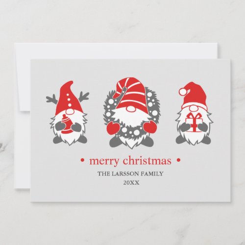 Funny Gnomes  Gray Christmas Holidays  Photo Holiday Card