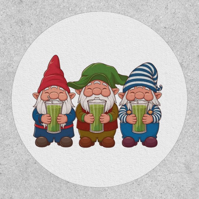 Funny Gnomes Holding a Matcha Drink Magical  Patch (Front)