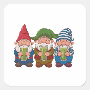 Funny Gnomes Holding a Matcha Drink Magical Square Sticker