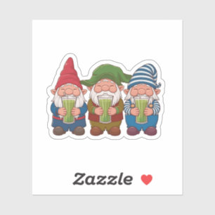 Funny Gnomes Holding a Matcha Drink Magical Sticker