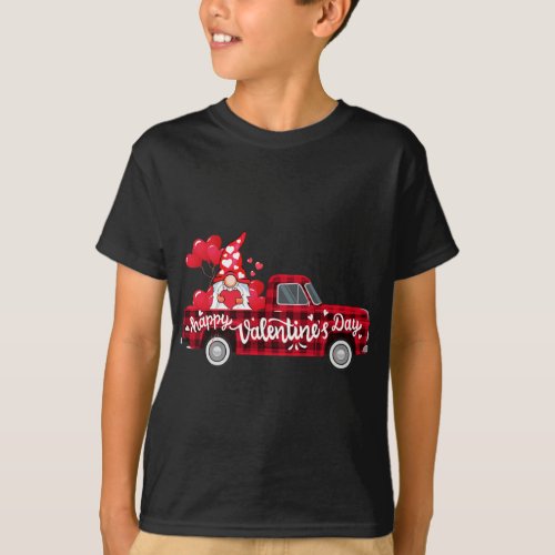 Funny Gnomes Lovers Red Truck Hearts Happy Valenti T_Shirt