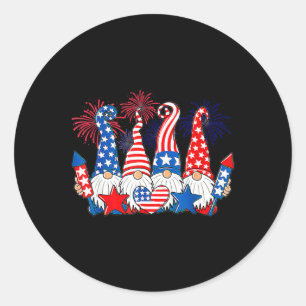 Funny Gnomes Patriotic American Flag Cute Gnomes 4 Classic Round Sticker