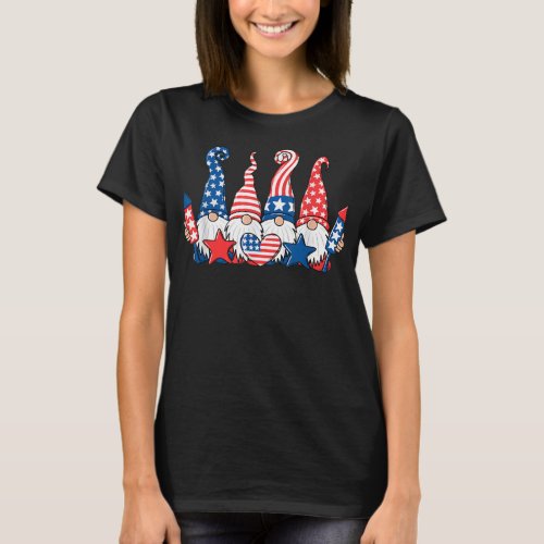 Funny Gnomes Patriotic American Flag Cute Gnomes 4 T_Shirt