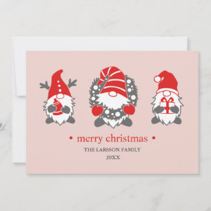 Funny Gnomes Pink Christmas Holidays Photo Holiday Card