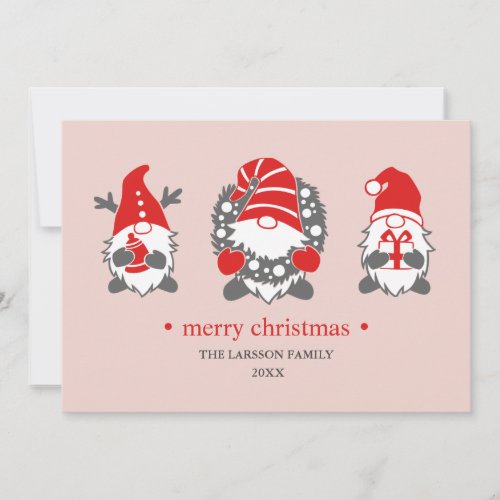 Funny Gnomes  Pink Christmas Holidays  Photo Holiday Card