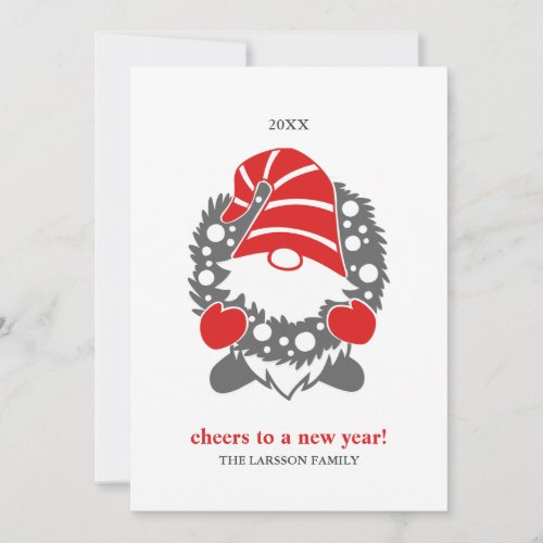 Funny Gnomes  White Christmas New Year 2 Photo Holiday Card