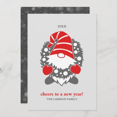 Funny Gnomes  White Christmas New Year 2 Photo Holiday Card