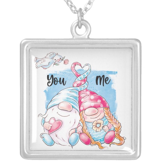 Funny Gnomes - You & Me Silver Plated Necklace (Front)