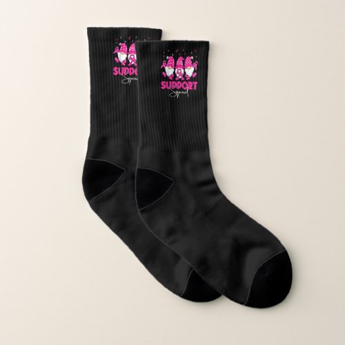 Funny Gnomies Support Squad Breast Cancer Awarenes Socks