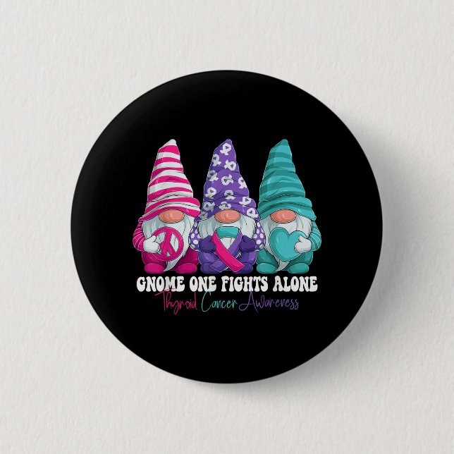 Funny Gnomies Thyroid Cancer Awareness Month Ribbo Button (Front)