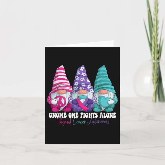 Funny Gnomies Thyroid Cancer Awareness Month Ribbo Card (Front)