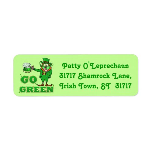 Funny Go Green Drinking Leprechaun Label
