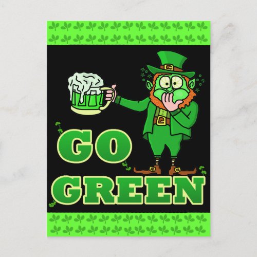 Funny Go Green Drinking Leprechaun Postcard