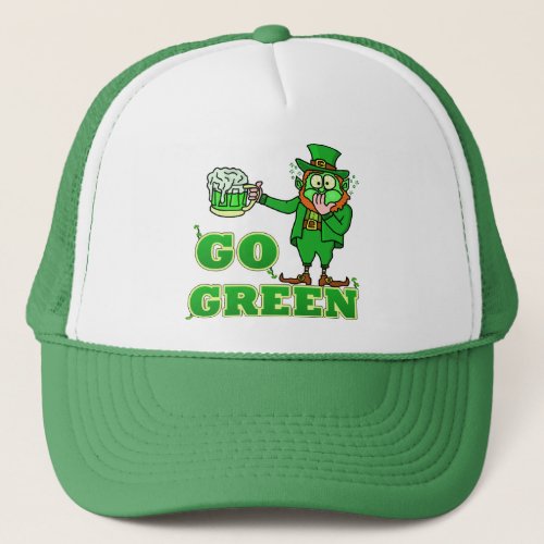 Funny Go Green Drinking Leprechaun Trucker Hat