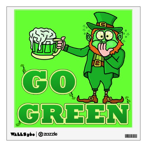 Funny Go Green Drinking Leprechaun Wall Sticker