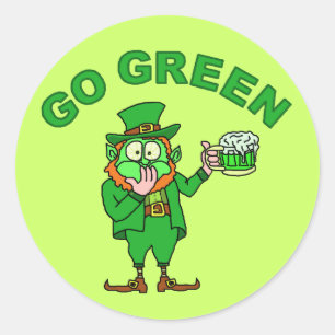 Funny "Go Green" Drunk Leprechaun Classic Round Sticker