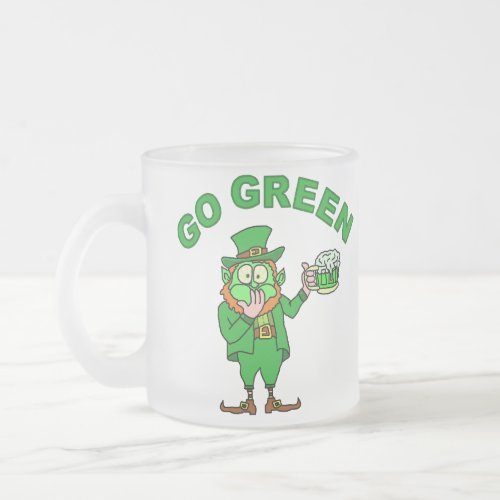 Funny Go Green Drunk Leprechaun Frosted Glass Coffee Mug
