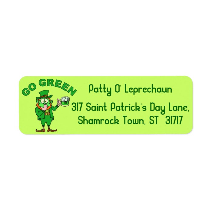 Funny "Go Green" Drunk Leprechaun Return Address Labels