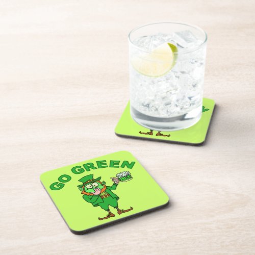 Funny Go Green Leprechaun Beer Beverage Coaster
