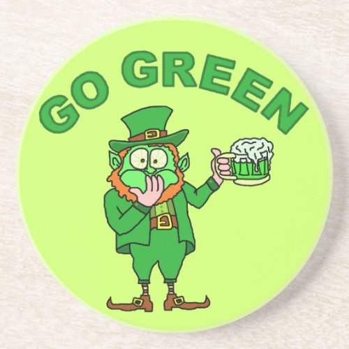 Funny Go Green Leprechaun Beer Drink Coaster