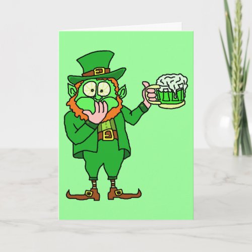 Funny Go Green Leprechaun Beer Holiday Card