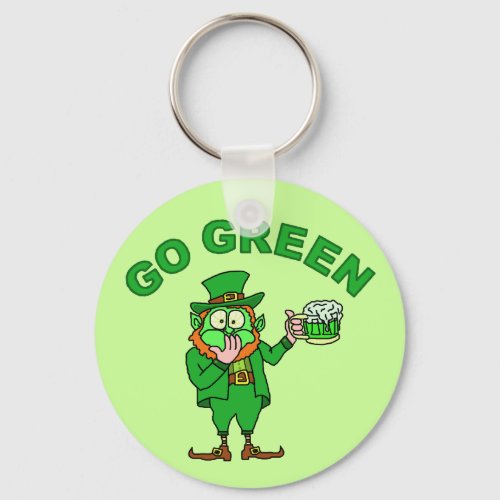 Funny Go Green Leprechaun Beer Keychain