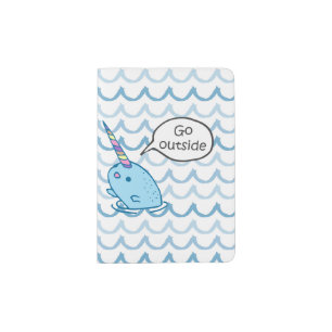 Funny Go Outside Cute Narwhal Passport Holder