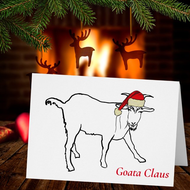 Funny Goat a Claus Drawing quote Cards (Funny christmas goat holiday greetings card)