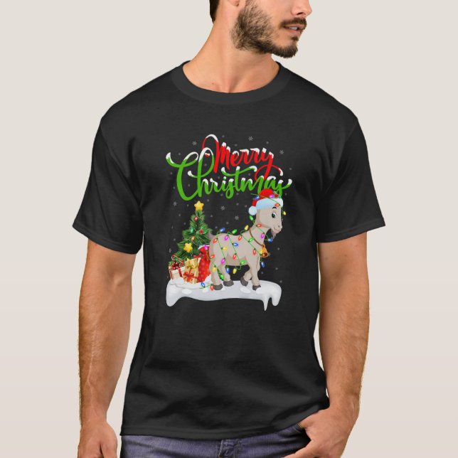 Funny Goat Animal Lover Xmas Lighting Goat Christm T-Shirt (Front)
