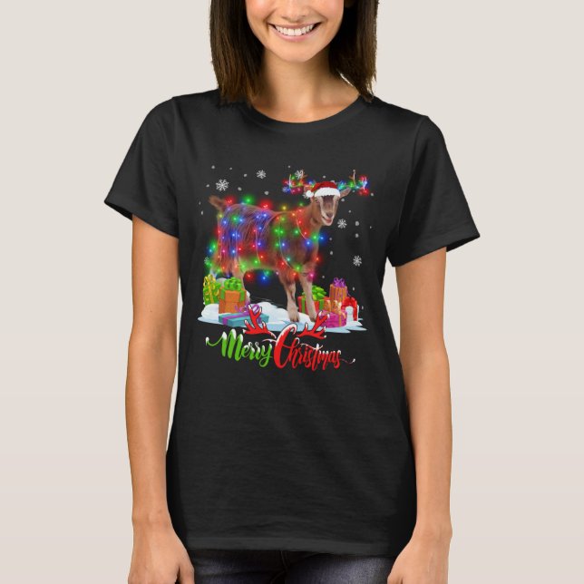 Funny Goat Animal Merry Christmas Party Family T-Shirt (Front)
