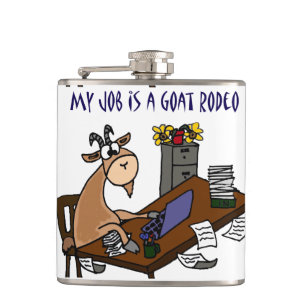 Funny Goat at Desk Goat Rodeo Job Humor Hip Flask
