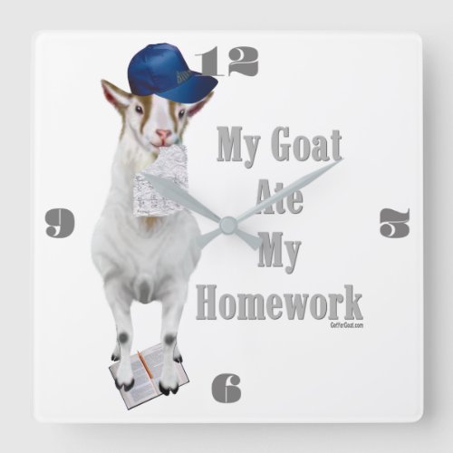 Funny Goat Ate My Homework Square Wall Clock