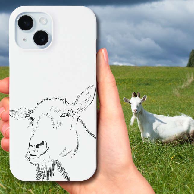 Funny Goat Black and White Line Drawing Animal Art Case-Mate iPhone Case (Funny goat simple black and white animal line art drawing phone case)