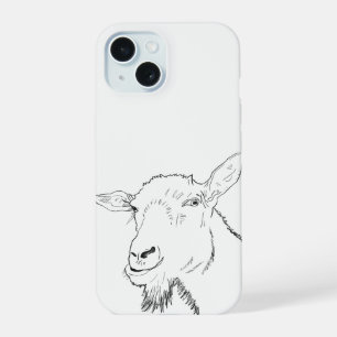 Funny Goat Black and White Line Drawing Animal Art iPhone 15 Case