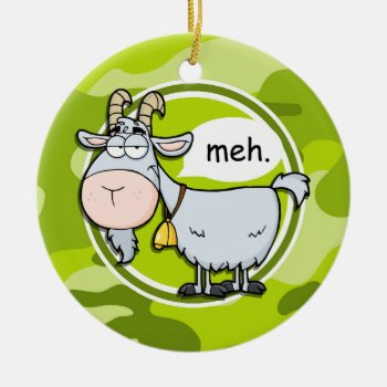 Funny Goat; Bright Green Camo  Camouflage Ceramic Ornament by doozydoodles at Zazzle