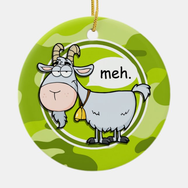 Funny Goat; bright green camo, camouflage Ceramic Ornament (Front)
