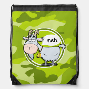 Funny Goat; bright green camo, camouflage Drawstring Bag