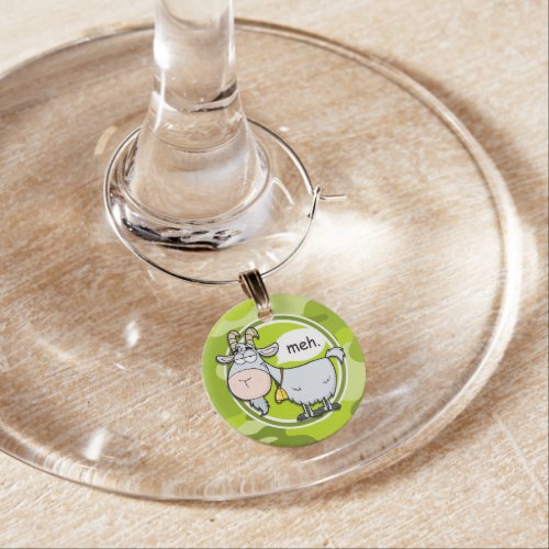 Funny Goat bright green camo camouflage Wine Glass Charm
