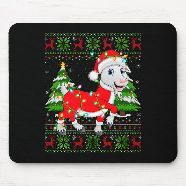 Funny Goat Christmas Lights Santa Costume Ugly Xma Mouse Pad (Front)