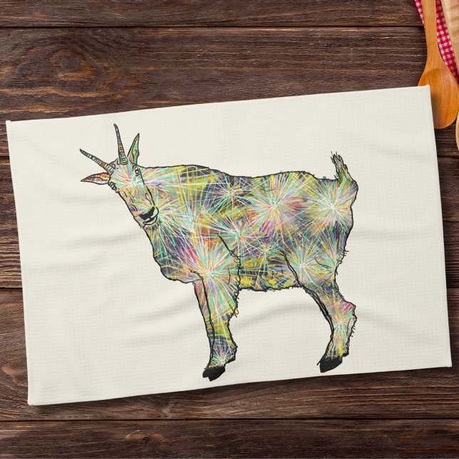 Funny Goat Colorful Animal Art Towel (Quirky goat colorful animal art tea towel)