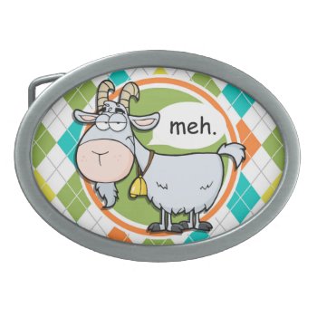 Funny Goat; Colorful Argyle Pattern Belt Buckle by doozydoodles at Zazzle