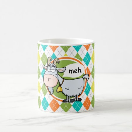 Funny Goat; Colorful Argyle Pattern Coffee Mug