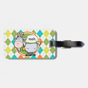 Funny Goat; Colorful Argyle Pattern Luggage Tag